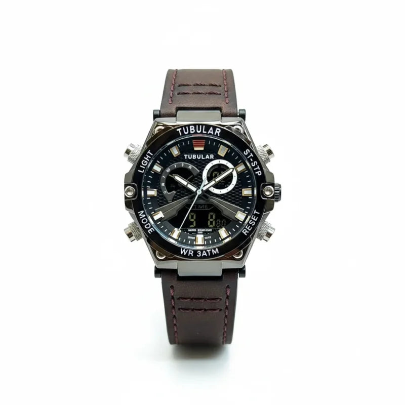 Tubular Analogue/Digital Watch – Premium Leather Edition